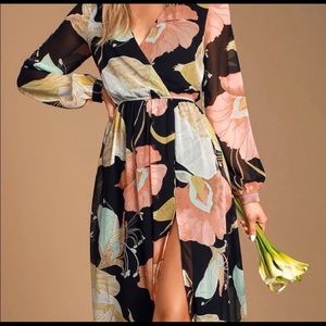 Wondrous Water Lilies Black Floral Print Maxi